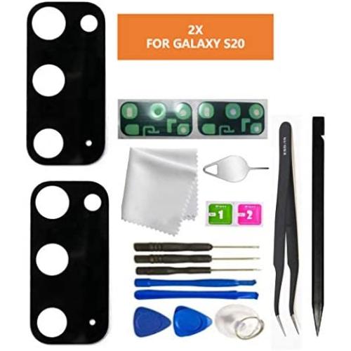 2 Pieces Galaxy S20 Rear Back Camera Glass Lens Cover Replacement for Samsung Galaxy S20 (All Carriers) with Repair Tools (S20)(Black)