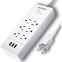 Power Strip with USB Ports - Rekidm 1875W 15A Power Strip Surge Protector 6 Outlets and 3 USB Ports with On/Off Switch - Safe and Durable High Conductivity Copper Design - 5ft Extension Cord 100-240V