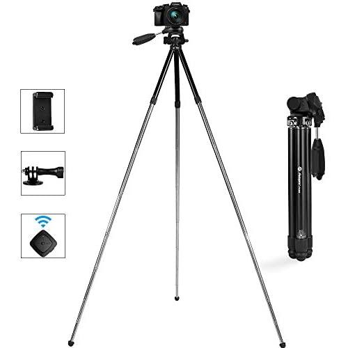 Fotopro Camera Tripod, 48.9 Inch Phone Tripod with Smartphone Tripod Mount/Bluetooth Remote/Quick Release Plate, Camera Stand for DSLR Camera Samsung Huawei iPhone X