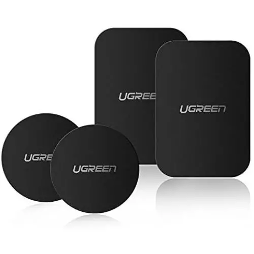 UGREEN Metal Plate for Magnet Cell Phone Holder, Sticky Adhesive Replacement for Magnetic Car Mount and Phone Case, 4 Pack, 2 Rectangle and 2 Round, Black