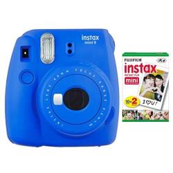 Fujifilm instax Mini 9 Instant Camera (Cobalt Blue) with Film Twin Pack Bundle (2 Items)