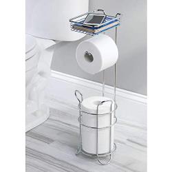 mDesign Freestanding Metal Wire Toilet Paper Roll Holder Stand and Dispenser with Storage Shelf for Cell, Mobile Phone - Bathroom Storage Organization - Holds 3 Mega Rolls - Chrome