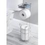mDesign Freestanding Metal Wire Toilet Paper Roll Holder Stand and Dispenser with Storage Shelf for Cell, Mobile Phone - Bathroom Storage Organization - Holds 3 Mega Rolls - Chrome