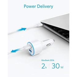 USB C Car Charger, Anker 49.5W PowerDrive Speed+ 2 Car Adapter with One 30W PD Port for MacBook Pro/Air 2018, iPad Pro, iPhone XS/Max/XR/X/8, S10/S9, and One 19.5W Fast Charge Port for S8 and More