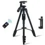 Fugetek 54&quot Tripod, Works with Phone & Camera, Use for Facetime, Video Calls, Teaching, Lightweight Aluminum, Removable Bluetooth Remote, Mount Smartphone, DSLR, Compatible with Apple Android, Black