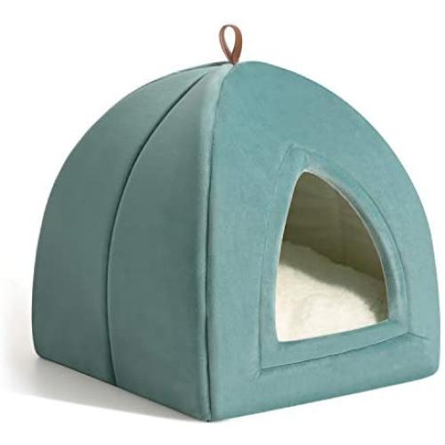 Bedsure Pet Tent Cave Bed for Cats/Small Dogs - 15x15x15 inches 2-in-1 Cat Tent/Kitten Bed/Cat Hut with Removable Washable Cushioned Pillow - Microfiber Indoor Outdoor Pet Beds