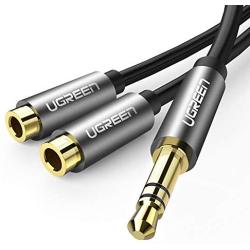 UGREEN Headphone Splitter, 3.5mm Audio Stereo Y Splitter Extension Cable Male to Female Dual Headphone Jack Adapter for Earphone, Headset Compatible with iPhone, Samsung, Tablet, Laptop (Black)