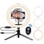 Ring Light with Tripod Stand and Phone Holder - 10&quotLED Cell Phone Ringlight for Makeup,Vlogs,Live Stream,YouTube Video,Photography,Self-Portrait Shooting,Desk Makeup Circle Lighting for iPhone/Android