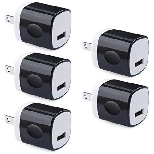 USB Charging Block, GiGreen 5-Pack 1A Single Port USB Cube Plug Travel Power Adapter Fast Wall Charger Brick Compatible Phone XS MAX/X/8/7/6S Plus, Samsung S10/S9+/S8/S7/S6 Edge, LG G7/G6/G5/V30, Moto