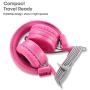 Kids Headphones-noot products K22 Foldable Stereo Tangle-Free 3.5mm Jack Wired Cord On-Ear Headset for Children/Teens/Girls/Smartphones/School/Kindle/Airplane/Plane/Tablet-Flamingo Pink/Gray