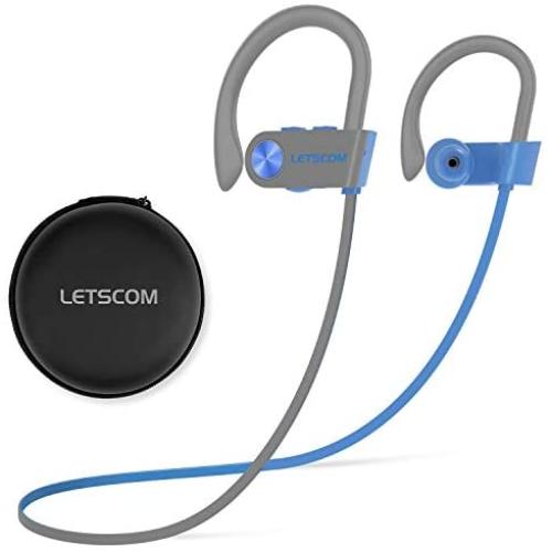 Bluetooth Headphones, LETSCOM Wireless Earbuds IPX7 Waterproof Noise Cancelling Headsets, Richer Bass & HiFi Stereo Sports Earphones 8 Hours Playtime Running Headphones with Travel Case