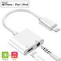 [Apple MFi Certified] for iPhone Headphones Adapter, Lightning to 3.5mm Headphone Jack Adapter Dual Ports Dongle Charge Jack AUX Audio 3.5mm for iPhone 11/11 Pro/X/XS/XR/8/7, Support All iOS System