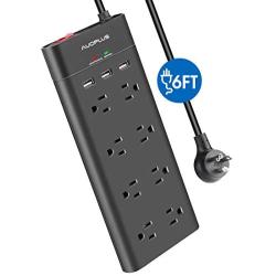 Power Strip with USB, AUOPLUS Grounded Surge Protector with 8 Outlets and 3 USB Ports[Flat Plug/Wall Mountable] 6FT Extension Cord, Desktop Charging Station for Computer Laptops Smartphone Home Office