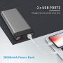 Portable Charger 30000mAh 2USB Ports/Super Bright Flashlight Portable Charger Quick Charge Phone Pad (Black 30000mAh)