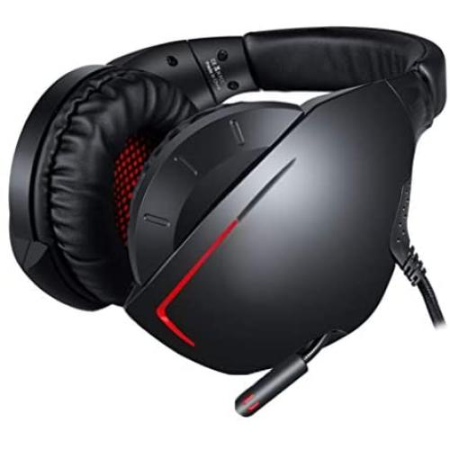 Rear-Mounted Computer Game Headset Line Control with Retractable Wheat Mobile Phone PS4360 Degree Rotatable Microphone Light Wired Blue Red (Color : Red)