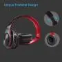 Wireless Headset with Mic, Foldable Bluetooth Headphone with 3.5mm Audio Jack, Built-in Noise Cancelling Microphone, Support for Plug-in Card, for PC, Phone(Black+red)