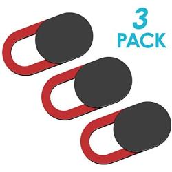 Webcam Camera Cover Slide 0.02-Inch Ultra-Thin Webcam Cover Blocker for MacBook, iMac, Laptop, Desktop, Pc, iPad, iPhone, Smartphone Protect Your Visual Privacy and Security (Black/Red-3 Pack)