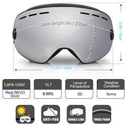 EXP VISION Snowboard Ski Goggles for Men Women and Youth, Over Glasses Skiing Snowboard Goggles with Anti Fog and UV400 Protection Dual Lenses Snow Goggles