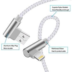 90 Degree iPhone Charger 10 ft Lightning Cable 10 Foot Right Angle iPhone Cable Fast Charging iPhone Nylon Braided Charger Cord Compatible with iPhone/iPad/iPod 3 Pack (Silver White,10ft)