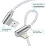 90 Degree iPhone Charger 10 ft Lightning Cable 10 Foot Right Angle iPhone Cable Fast Charging iPhone Nylon Braided Charger Cord Compatible with iPhone/iPad/iPod 3 Pack (Silver White,10ft)