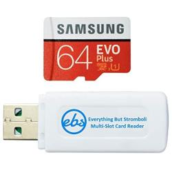 Samsung Evo Plus 64GB Micro SDXC Memory Card Class 10 (MB-MC64) Works with Android Galaxy Cell Phones A10e, A10s, A30s, A50s, A90 5G Bundle with (1) Everything But Stromboli MicroSD & SD Card Reader