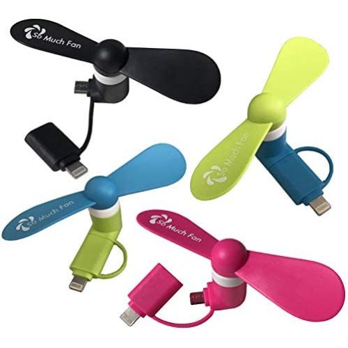 Portable iPhone Fan - Colorful and Powerful 2-in-1 Fans for iPhone/iPad and Android Smartphone/Tablet - 4 Piece - Black/Pink/Blue/Green - Summer 2017 iPhone Accessories