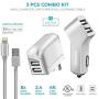 iPhone Charger, Overtime Apple MFi Certified 6ft Braided Lightning USB Cable with Dual Port Wall & Car Charger Adapter for iPhone 11 Pro Max X Xs XR 8 7 6s 5 SE, iPad Pro Air Mini – Silver