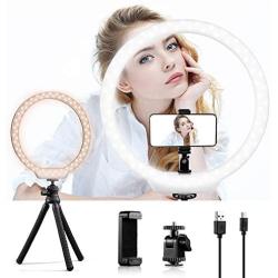 K&F Concept 10 Selfie Ring Light with Stand Phone Holder for Vlog Camera Video Smartphone YouTube Self-Portrait Makeup Shooting Live Streaming