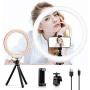 K&F Concept 10 Selfie Ring Light with Stand Phone Holder for Vlog Camera Video Smartphone YouTube Self-Portrait Makeup Shooting Live Streaming