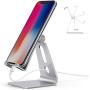 Emoly Adjustable Cell Phone Stand, 2020 Aluminum Desktop Cellphone Stand with Anti-Slip Base and Convenient Charging Port, Fits All Smart Phones (Silver)