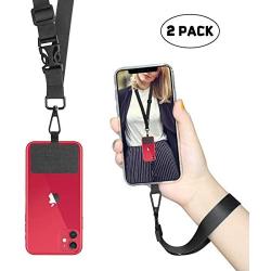 Universal Phone Lanyard Neck Wrist Straps with Durable Nylon Patch Compatible for iPhone Samsung Galaxy Huawei Series and Most Smartphone (Pure Black)