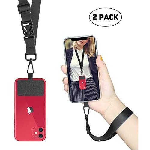 Universal Phone Lanyard Neck Wrist Straps with Durable Nylon Patch Compatible for iPhone Samsung Galaxy Huawei Series and Most Smartphone (Pure Black)