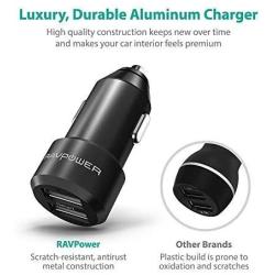 RAVPower Car Chargers [2 Pack] 24W 4.8A Metal Dual USB Car Adapter with iSmart 2.0, Compatible iPhone 11 Pro Max XS Max XR X 8 7 Plus, Ipad Pro Air Mini, Galaxy S9 S8 S7 Edge Note, Nexus and More