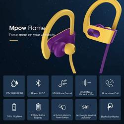 Mpow Flame Bluetooth Headphones V5.0 IPX7 Waterproof Wireless headphones, Bass+ HD Stereo Wireless Sport Earbuds, 7-9Hrs Playtime, cVc6.0 Noise Cancelling Mic for Home Workout, Running, Gym GoldPurple