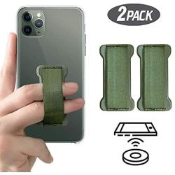 [2PC] WUOJI Finger Strap Phone Holder - Ultra Thin Anti-Slip Universal Cell Phone Grips Band Holder for Back of Phone (DarkGreen)