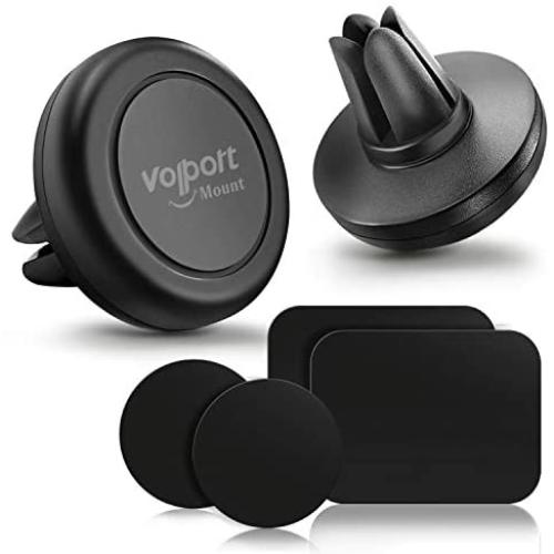 Magnetic Phone Car Mount Vent Strong 2 Pack, VOLPORT Universal Air Vent Magnetic Car Mount Airvent Clip Magnet Cell Phone Holder for Car with Mount Metal Plates Compatible for iPhone 11, Galaxy S10
