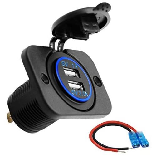 BrightHome - Quick USB Car Charger, Waterproof Socket Adapter Fast Charge with LED Indicator & Wire Kit, Dual USB Socket for 12/24V RV, Camper, Motorhome, Marine, Boat, Truck, Golf Cart and More