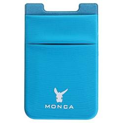 Monca [Double Secure] Cell Phone Credit Card Holder Stick on Wallet Cash Metro Card ID Holder Lycra Spandex Card Sleeves [Lid & Pocket] (Blue)