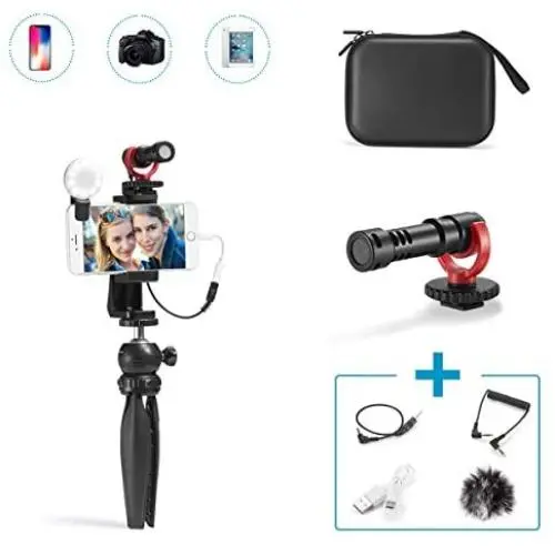 Alilong Smartphone Video Microphone Kit, Shotgun Mic Rig with Shock Mount, Tripod Compatible with iPhone Xs 11 8 7 6 Samsung Android etc. Phones DSLR Camera for Filmmaking YouTube TIK Tok Vlogging