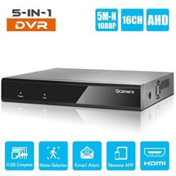 Q-camera 16CH 1080P/5M-N Full High Definition Hybrid AHD/TVI/CVI/Analog/Onvif IP DVR H.265 CCTV Video Recorder P2P Remote Phone Monitoring for Home Security Surveillance System Camera (NO HDD)