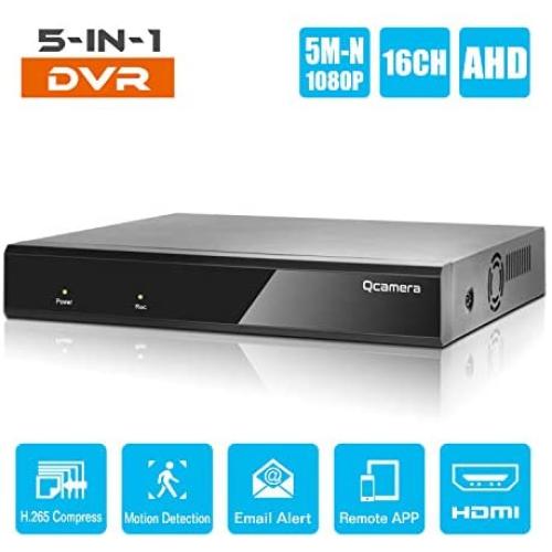 Q-camera 16CH 1080P/5M-N Full High Definition Hybrid AHD/TVI/CVI/Analog/Onvif IP DVR H.265 CCTV Video Recorder P2P Remote Phone Monitoring for Home Security Surveillance System Camera (NO HDD)