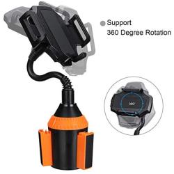 MOTOBA Gooseneck Cup Holder Phone Mount, Adjustable Car Phone Cup Holder for iPhone 11 Pro/XR/XS Max/X/8/7 Plus/6s/Samsung S10+/Note 9/S8 Plus/S7 Edge (Orange)