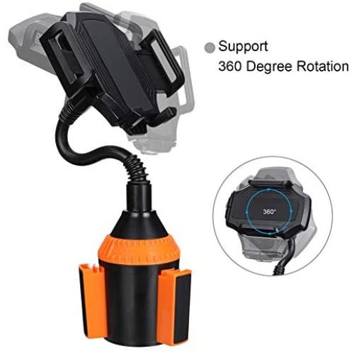 MOTOBA Gooseneck Cup Holder Phone Mount, Adjustable Car Phone Cup Holder for iPhone 11 Pro/XR/XS Max/X/8/7 Plus/6s/Samsung S10+/Note 9/S8 Plus/S7 Edge (Orange)