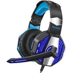 Kootop Stereo Gaming Headset for Xbox one,PS4 PC, Noise Cancelling Over Ear Headphones with Mic,Soft Earmuffs,Bass Surround,LED Light,for Laptop Tablet Phone(Black&Blue)