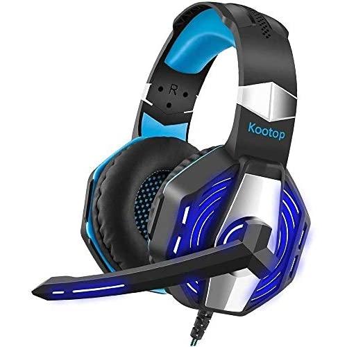 Kootop Stereo Gaming Headset for Xbox one,PS4 PC, Noise Cancelling Over Ear Headphones with Mic,Soft Earmuffs,Bass Surround,LED Light,for Laptop Tablet Phone(Black&Blue)