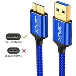 Micro USB 3.0 Cable, JSAUX USB A Male to Micro B Cable 2 Pack [3.3FT+6.6FT] External Hard Drive Cable Galaxy S5 Nylon Braided Cord for Samsung Galaxy S5, Note 3, Seagate Hard Drive, WD Hard Drive-Blue