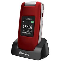 Easyfone Prime A1 3G Unlocked Senior Flip Cell Phone, Big Button Hearing Aids Compatible Easy-to-Use Basic Cell Phone with Charging Dock(Red)