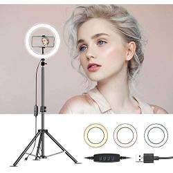RJUN 10" LED Selfie Ring Light with Tripod Stand & Cell Phone Holder for Live Stream/Makeup,YouTube Video,Shooting with 3 Light Modes & 10 Brightness Level,Up to 22 inches in Height