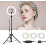 RJUN 10" LED Selfie Ring Light with Tripod Stand & Cell Phone Holder for Live Stream/Makeup,YouTube Video,Shooting with 3 Light Modes & 10 Brightness Level,Up to 22 inches in Height