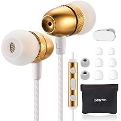 Betron ELR50 Earphones, in Ear Headphones with Mic and Remote Control, Noise Isolating Earbuds, Bass Driven Sound, Premium Audio Quality, Compatible with iPhone and Android Devices, Gold